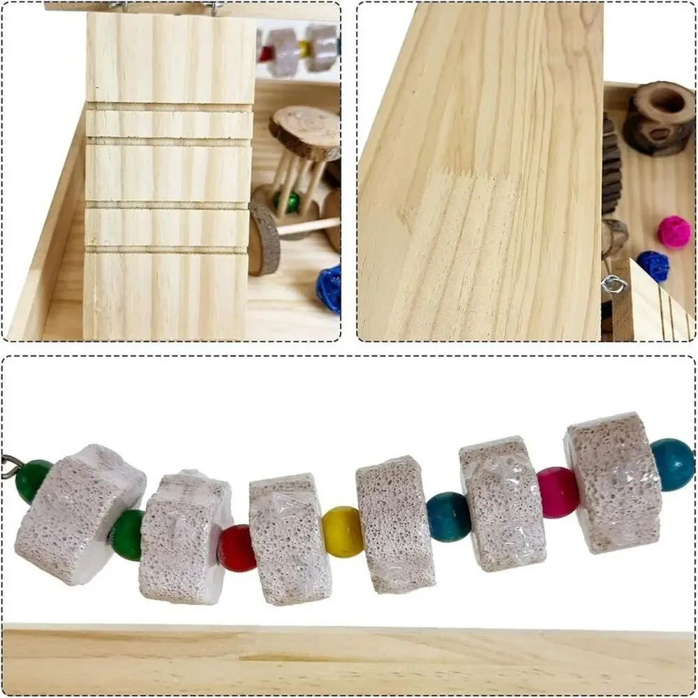 Dwarf Hamster Playground Gym System Natural Wood Cage Lava Stone Toy Ladder Ramp
